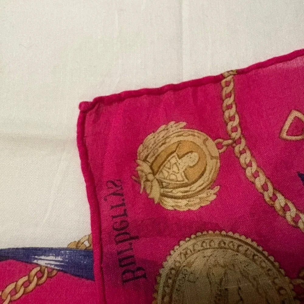 Vtg BURBERRYS Scarf Handkerchief Equestrian Chain Pink White 18
